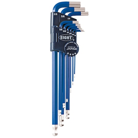 Eight Tool TAPER HEAD HEX KEY L-HANDLE EXTRA LONG SET, 9PC 1/16-3/8INCH BLUE TEL-S9NBL